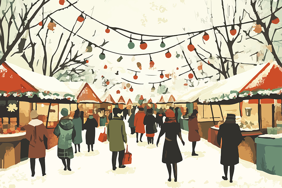 Illustration av julmarknad