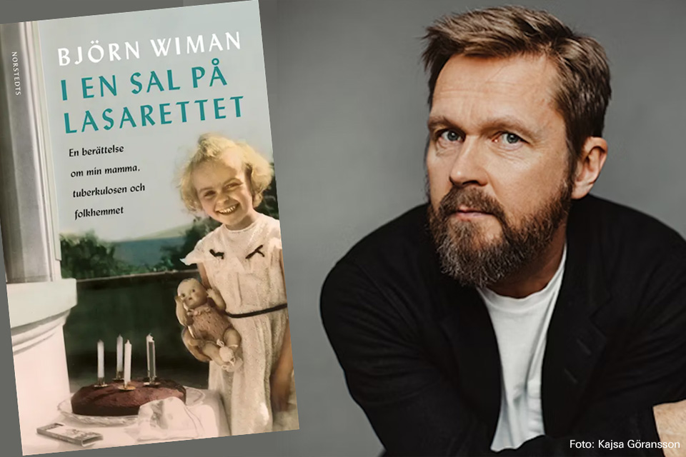 Porträtt av Björn Wiman och en bild av omslaget på boken "I en sal på lasarettet".