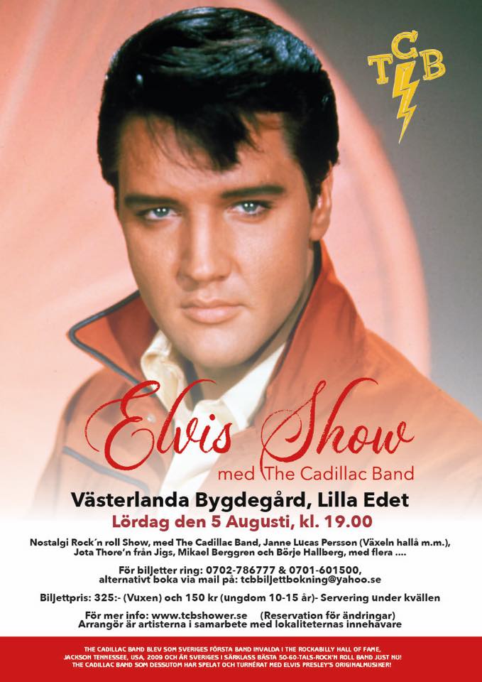 Affisch med en bild på Elvis Presley och text om konserten