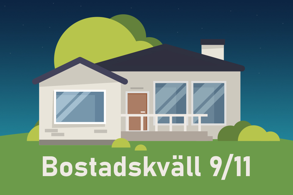 Illustrationen visar en stjärnklar himmel och ett bostadshus på en gräsmatta.