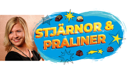Karin Marmander på bild, samt grafiken för hennes "Stjärnor och praliner"