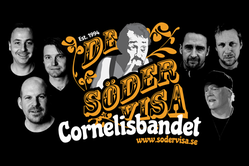 Sex bandmedlemmar och grafik "De södervisa, Cornelisbandet"