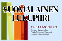 Bokryggar och text: Tervetuloa suomenkieliseen lukupiirin! Välkommen till en läsecirkel på finska!